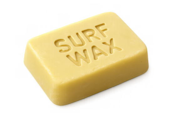 Yellow surf wax bar isolated on a transparent background, ready for application on surfboards for enhanced grip