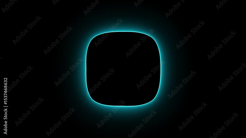 Poster bright cyan neon pulsating effects layer frame in rounded square on black background animation