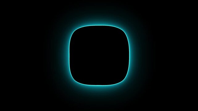 Bright cyan neon pulsating effects layer frame in rounded square on black background animation