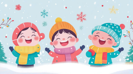 Festive Winter Fun: Playful Children Enjoying a Snowy Holiday