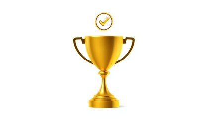Golden Trophy with Verification Mark Symbolizing Achievement and Success
