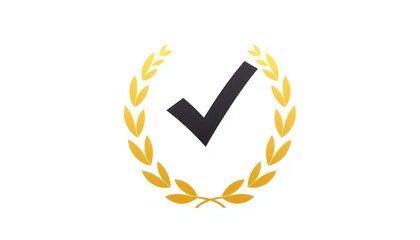Golden Laurel Wreath Encircling a Distinctive Checkmark Symbol Presentation