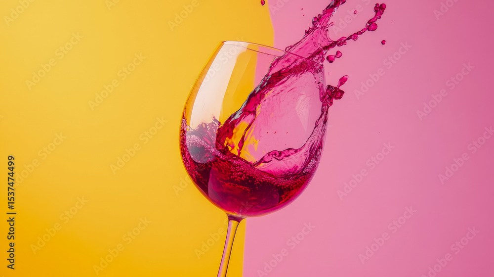 Aufkleber dynamic splash of red refreshment in a elegant goblet set against a split yellow and pink