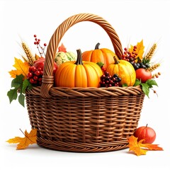 Autumn Harvest Basket with Pumpkins and Berries