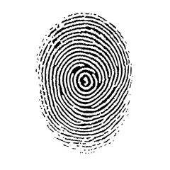 Detailed black silhouette illustration of a fingerprint depicting identity verification and biometric security for digital authentication.