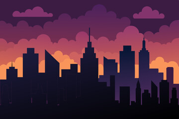 Fototapeta premium Cityscape Silhouette at Dusk Urban Skyline Illustration
