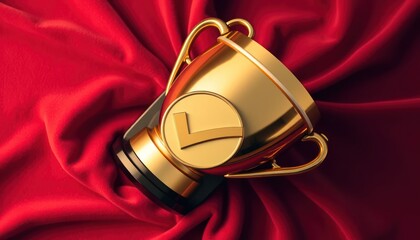 Golden trophy on luxurious red velvet symbolizes achievement and victory