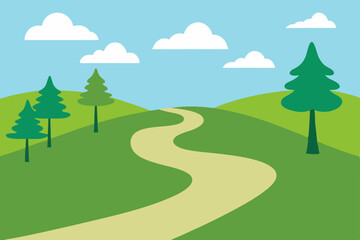 Fototapeta premium Winding Path Through Rolling Green Hills A Serene Landscape Illustration