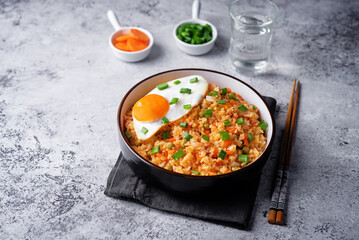 Vegetables fried rice with fried eggs, asian food