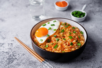 Vegetables fried rice with fried eggs, asian food
