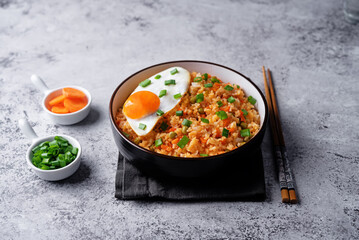 Vegetables fried rice with fried eggs, asian food