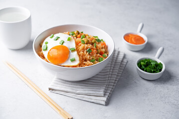 Vegetables fried rice with fried eggs, asian food
