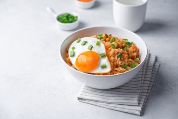 Vegetables fried rice with fried eggs, asian food