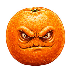 Bold Vector Illustration of an Angry Orange Fruit with Fierce Eyes and Frown, Perfect for Humorous Food Art and Quirky Design Projects