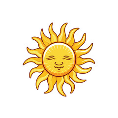 Bright and Cheerful Cartoon Vector Illustration of Sun Emitting Solar Energy Light