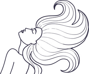 Lovely sexual free woman is enjoying something. Her back is naked, eyes are closed. The hair are frozen in a wave.