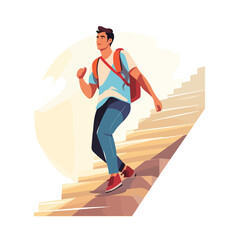 Professional young man climbing stairs character vector illustration