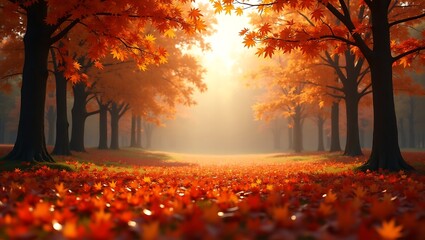 Autumnal Forest Path Covered in Fallen Leaves