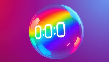 Zeroed Digital Display within a Rainbow Sphere on a Gradient Background