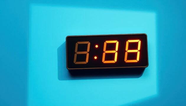 Illuminated Digital Clock Displaying Exact Time on a Turquoise Surface