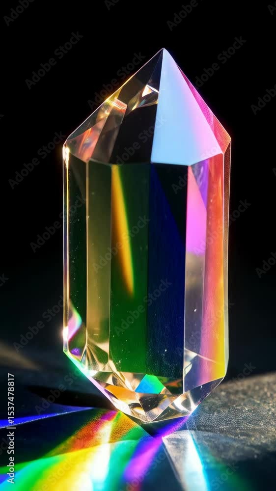 Aufkleber a prism on a dark surface disperses light into a rainbow spectrum, creating a vibrant display of col
