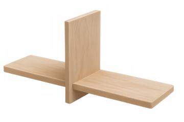 Minimalist wooden shelf floating against clean transparent backdrop, displaying products with sleek design aesthetic and modern simplicity
