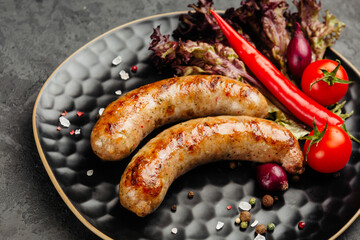 juicy golden grilled barbecue meat with spices on dark background