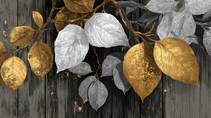 autumn leaves on wooden background