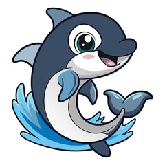 Adorable cartoon dolphin leaping from water