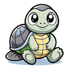 A funny green cartoon turtle character with a happy smile