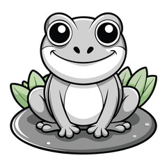 A cute, funny, green cartoon frog with a happy smile is a vector illustration of this amphibian animal