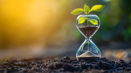 Hourglass with Sprout Time, Growth, Sustainability, environmental conservation