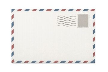 Classic airmail envelope ready for customization, featuring a blank space, postal stamp, and transparent background