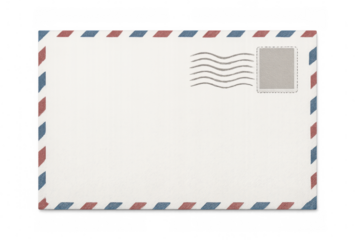 Classic airmail envelope ready for customization, featuring a blank space, postal stamp, and transparent background