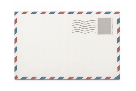 Classic airmail envelope ready for customization, featuring a blank space, postal stamp, and transparent background