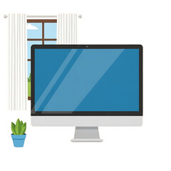 Monitor on desk near window, symbolizing remote work or casual office space.