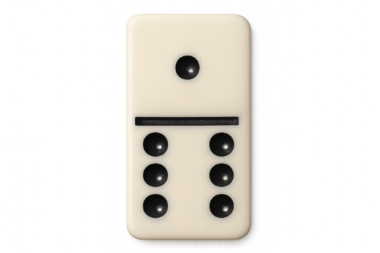 Domino tile with one and six pips, featuring a transparent background, ideal for game or design projects