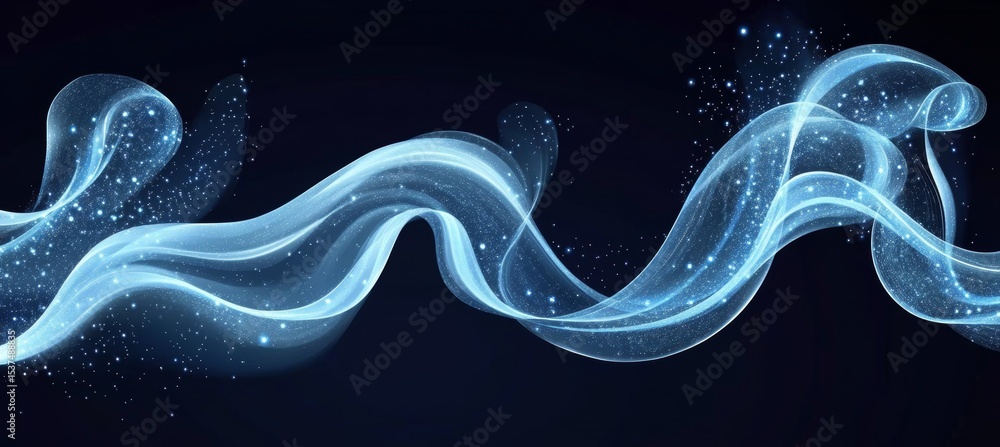 Poster abstract fractal waves pattern on black background with airy effect and digital futuristic particles