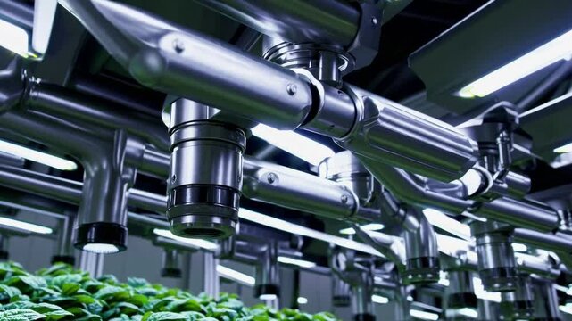 Automated irrigation system watering crops in vertical farm