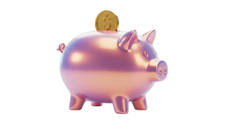 Isolated Piggy Bank and Golden Coin Investment