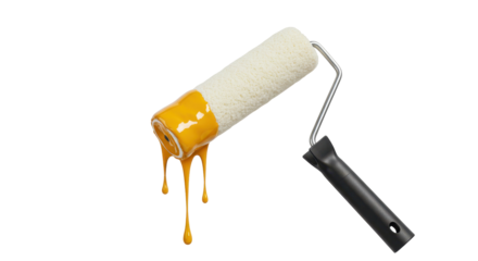 Isolated Paint Roller with Dripping Yellow Paint