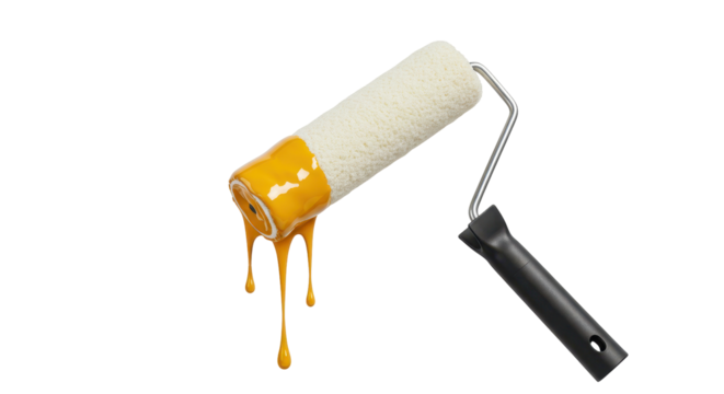 Isolated Paint Roller with Dripping Yellow Paint