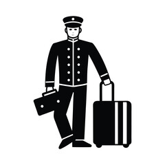 Bellhop with Luggage Icon Black and White