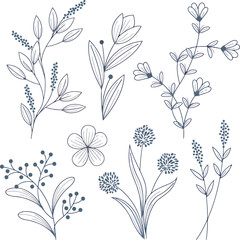 “Delicate Hand-Drawn Flower Icons Capturing Natural Beauty with Artistic Line Work and Detail”