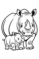 Fototapeta premium a rhino mother with her baby Coloring page generative AI