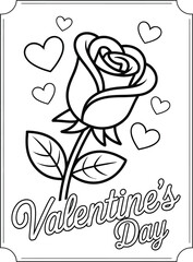 Valentine s Day Coloring Page with Rose and Hearts in Frame
