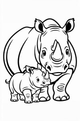 Fototapeta premium a rhino mother with her baby Coloring page generative AI