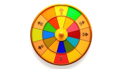Illustration of a colorful spinning prize wheel with various numerical options