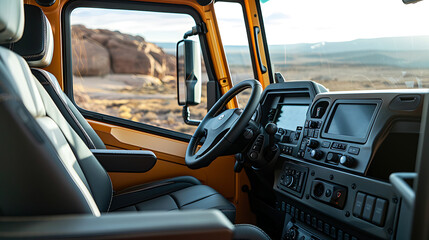 Interior of an overland adventure truck in the desert