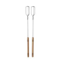 Long marshmallow roasting skewers with wooden handles, isolated on transparent background